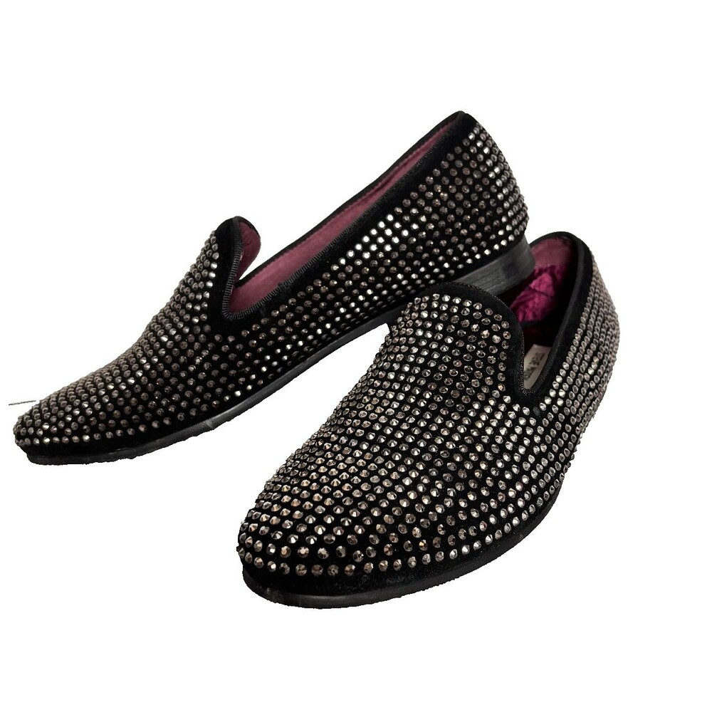 STEVE MADDEN Caviarr Men's 9.5 Black Rhinestone Studded Loafers